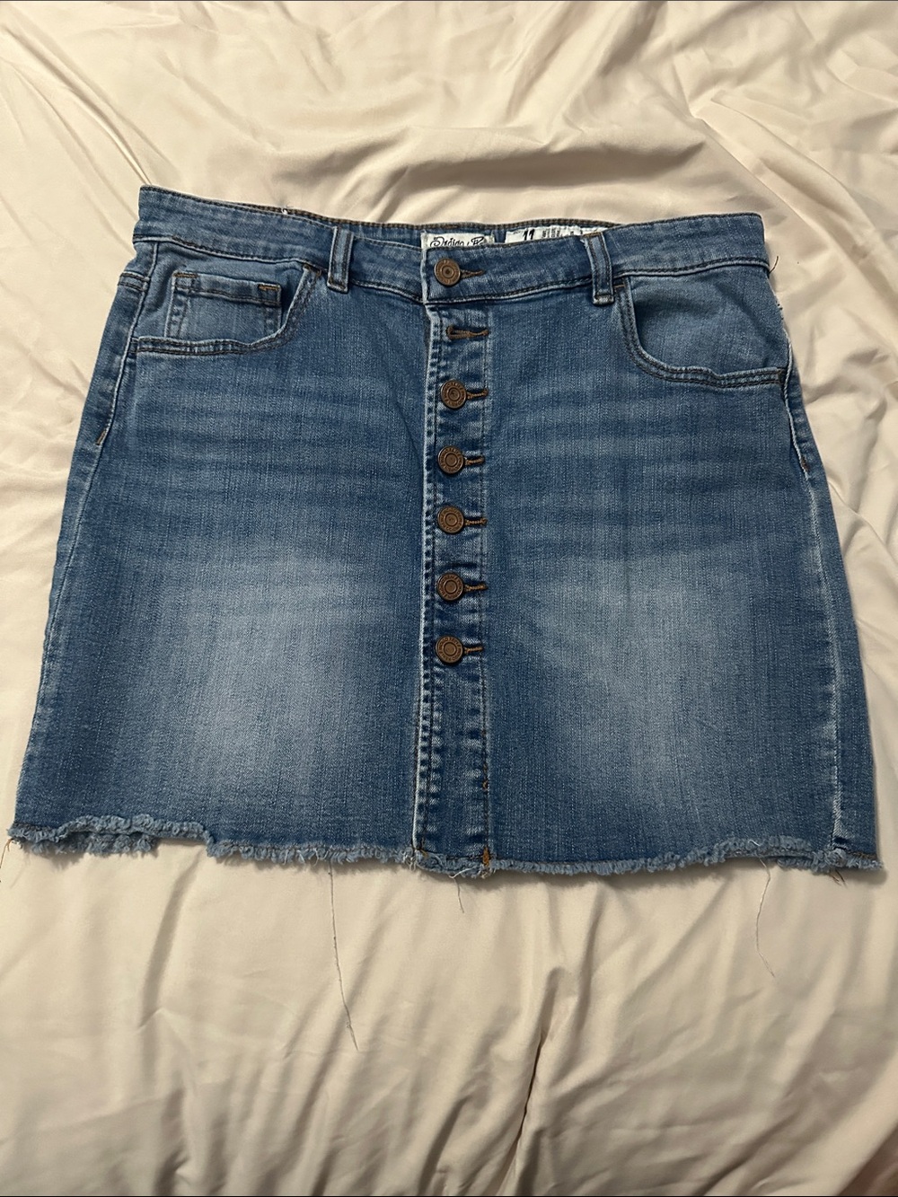Indigo Button-Front Denim Mini Skirt - Light Blue